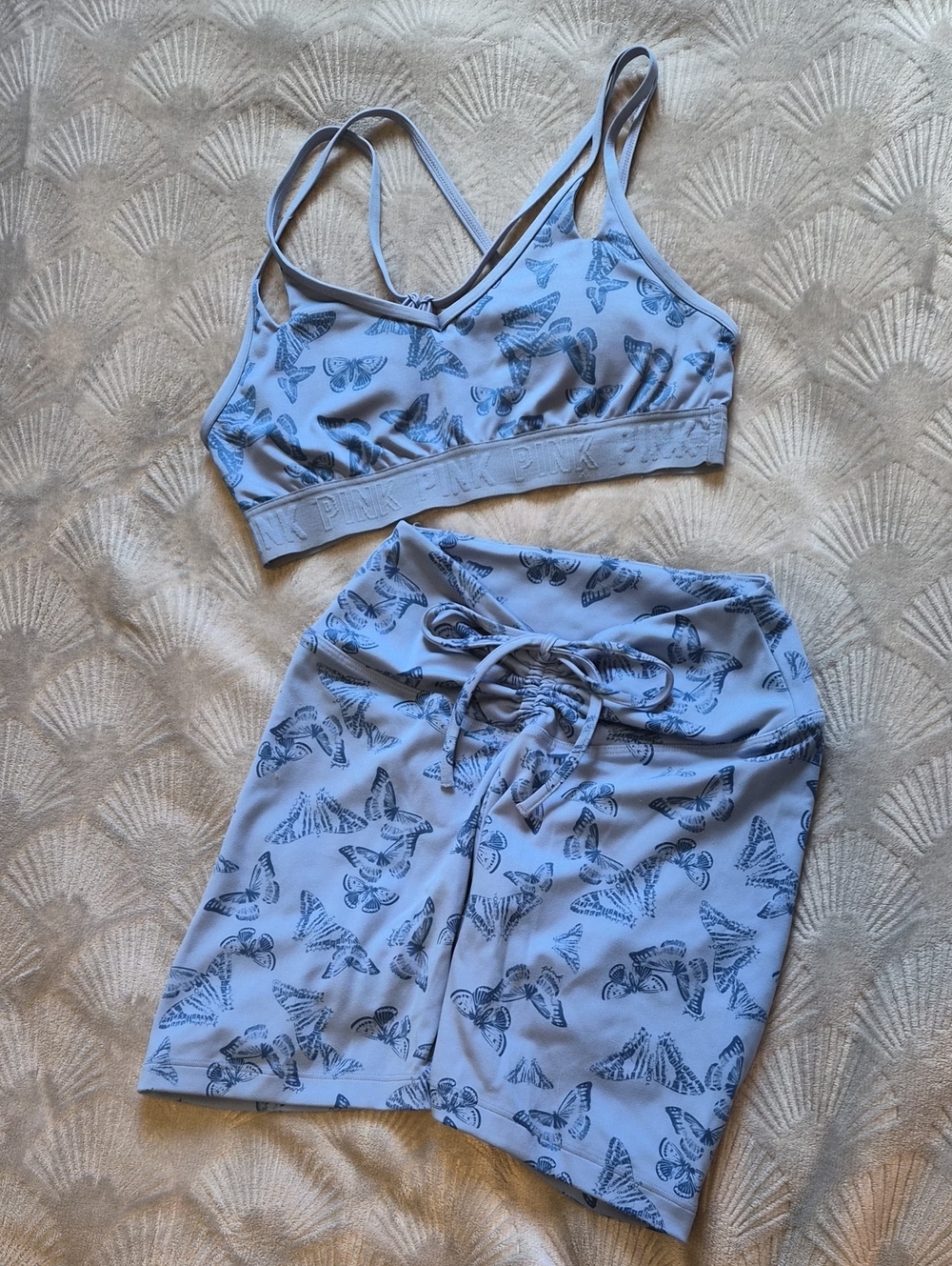PINK Victoria's Secret Light Lavender Butterfly Sports Bra & Shorts Set